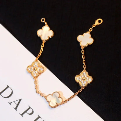 [Leaves]LUCKY CLOVER 5-MOTIF BRACELET - WHITE MOTHER-OF-PEARL COLLECTION