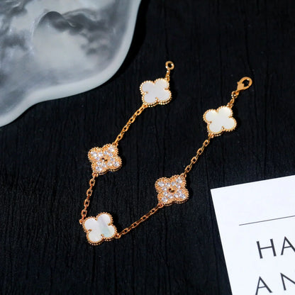 [Leaves]LUCKY CLOVER 5-MOTIF BRACELET - WHITE MOTHER-OF-PEARL COLLECTION