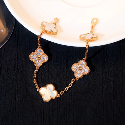 [Leaves]LUCKY CLOVER 5-MOTIF BRACELET - WHITE MOTHER-OF-PEARL COLLECTION