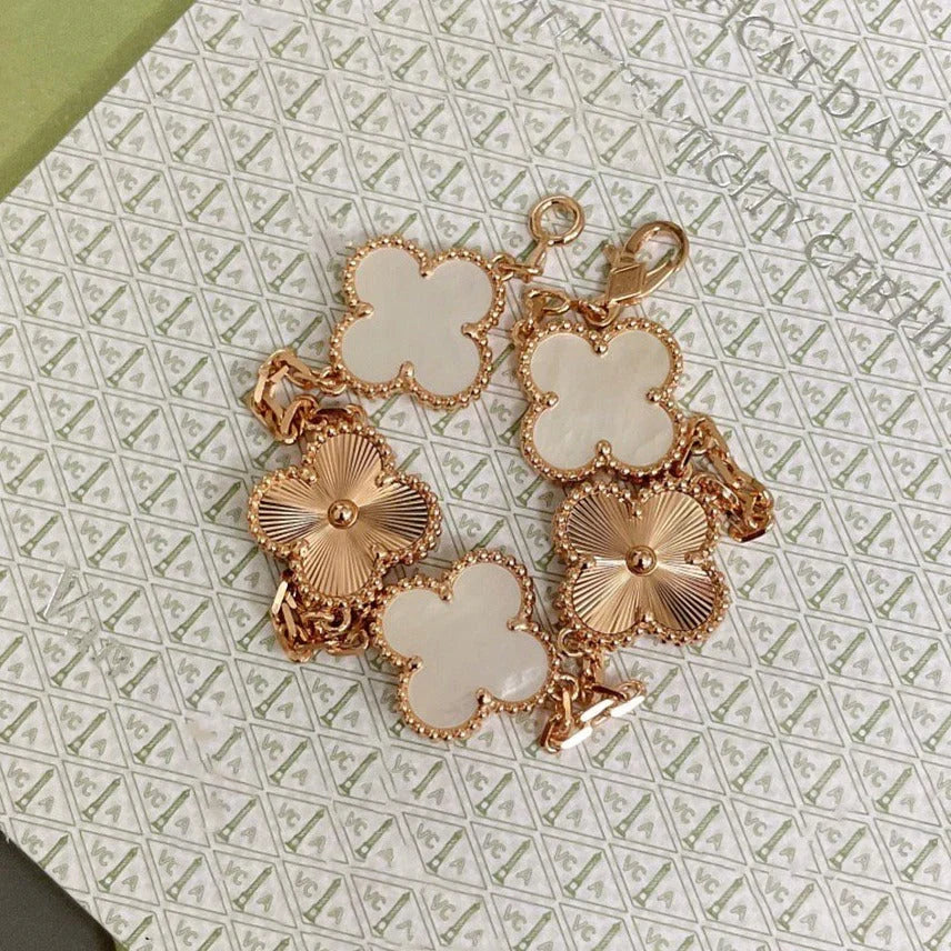 [Leaves]LUCKY CLOVER 5-MOTIF BRACELET - WHITE MOTHER-OF-PEARL COLLECTION