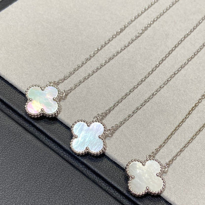 [Leaves]CLOVER MEDIUM SILVER WHITE MOP NECKLACE