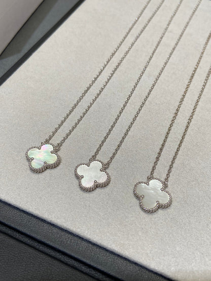 [Leaves]CLOVER MEDIUM SILVER WHITE MOP NECKLACE