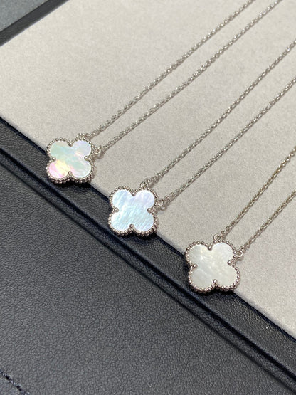 [Leaves]CLOVER MEDIUM SILVER WHITE MOP NECKLACE