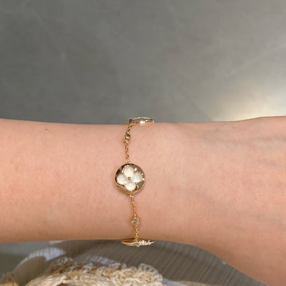 [Leaves]STAR AND SUN 4 MOTIF WHITE MOP ROSE GOLD BRACELET