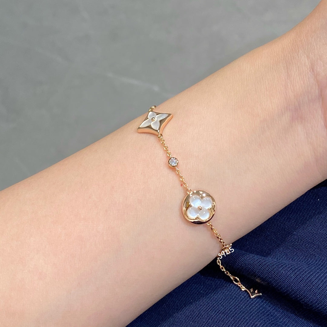 [Leaves]STAR AND SUN 4 MOTIF WHITE MOP ROSE GOLD BRACELET