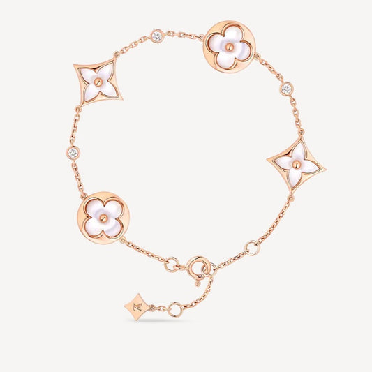 [Leaves]STAR AND SUN 4 MOTIF WHITE MOP ROSE GOLD BRACELET