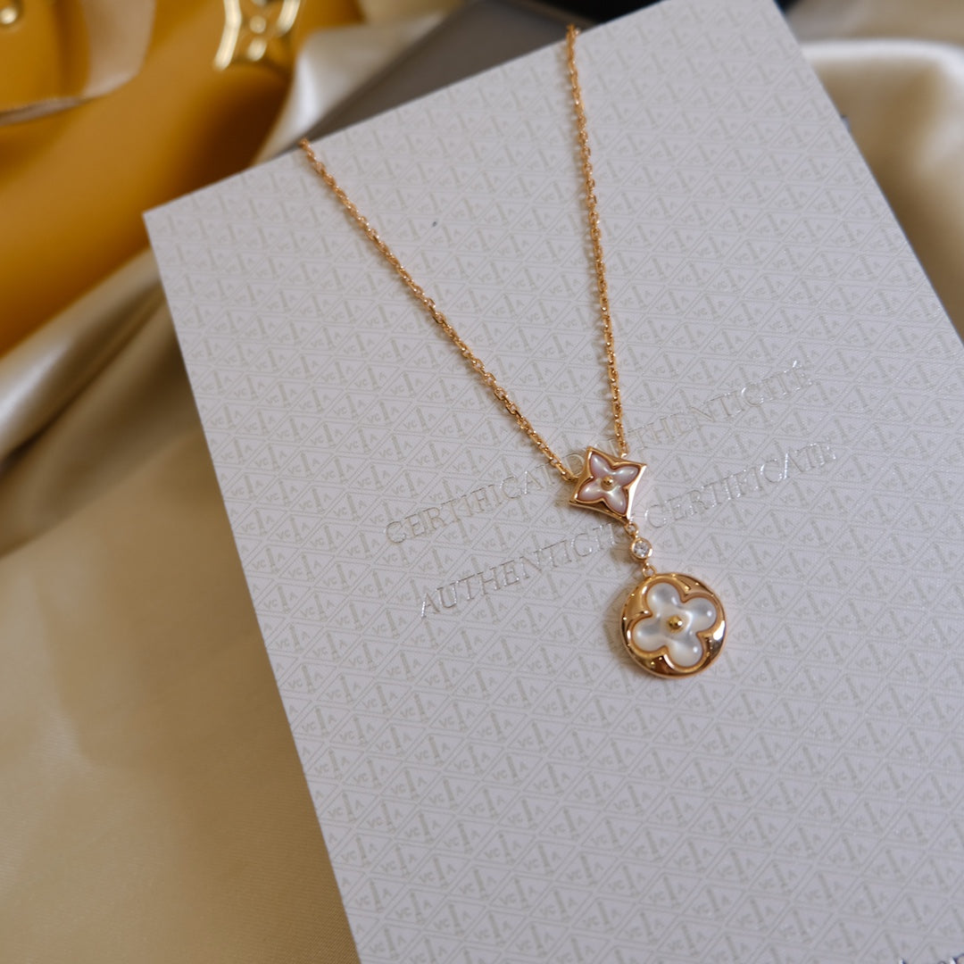[Leaves]STAR AND SUN WHITE MOP 2 MOTIF ROSE GOLD NECKLACE