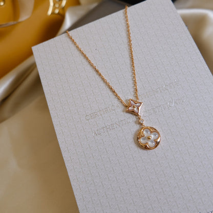 [Leaves]STAR AND SUN WHITE MOP 2 MOTIF ROSE GOLD NECKLACE