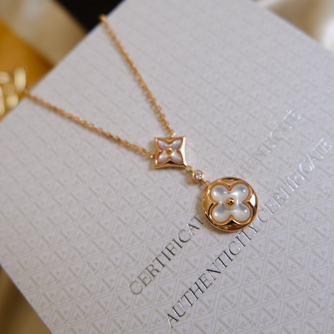 [Leaves]STAR AND SUN WHITE MOP 2 MOTIF ROSE GOLD NECKLACE