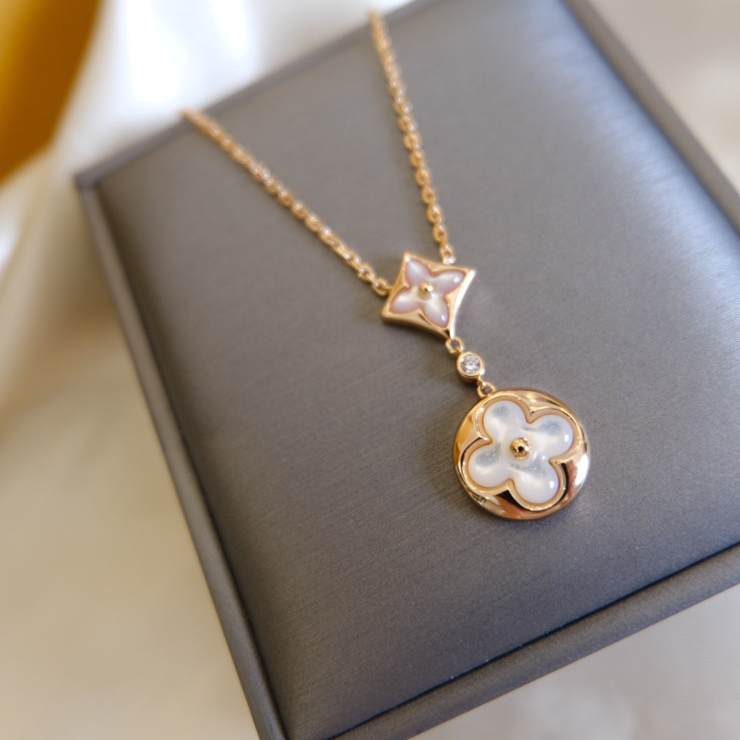 [Leaves]STAR AND SUN WHITE MOP 2 MOTIF ROSE GOLD NECKLACE