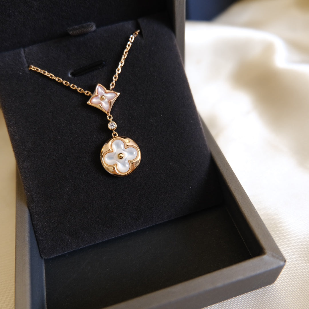 [Leaves]STAR AND SUN WHITE MOP 2 MOTIF ROSE GOLD NECKLACE