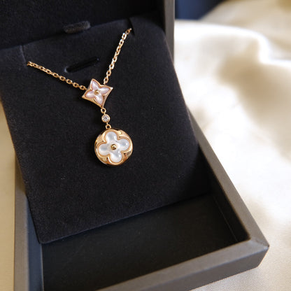 [Leaves]STAR AND SUN WHITE MOP 2 MOTIF ROSE GOLD NECKLACE
