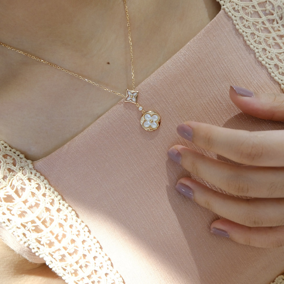 [Leaves]STAR AND SUN WHITE MOP 2 MOTIF ROSE GOLD NECKLACE