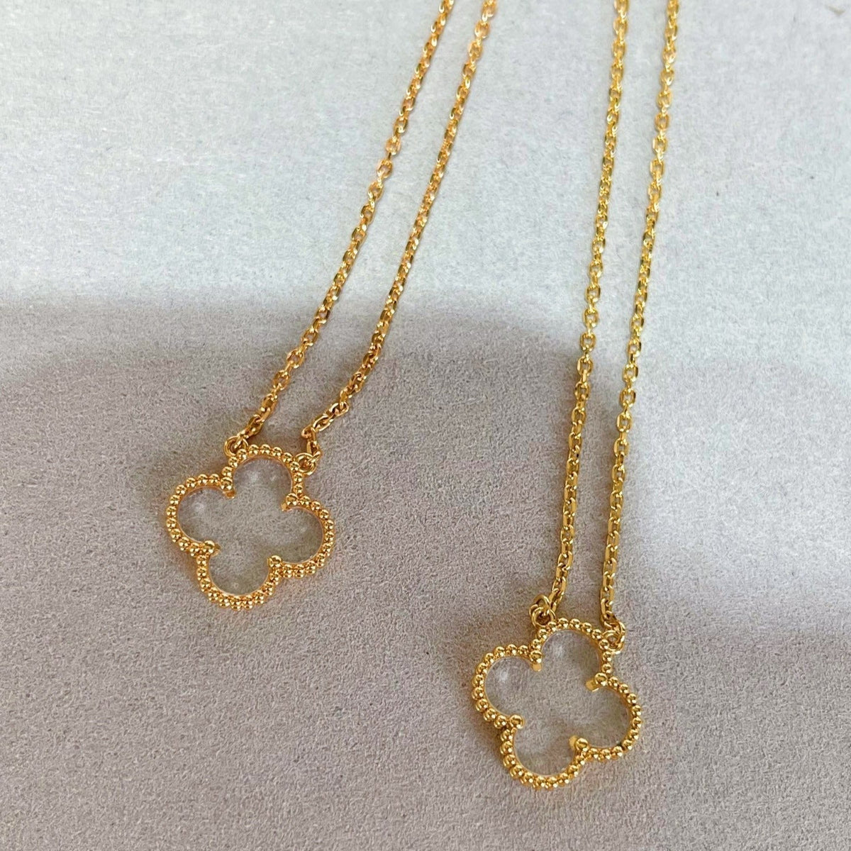 [Leaves]CLOVER ROCK CRYSTAL ROSE GOLD NECKLACE
