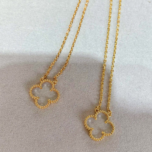 [Leaves]CLOVER ROCK CRYSTAL ROSE GOLD NECKLACE