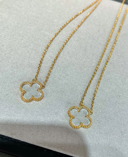 [Leaves]CLOVER ROCK CRYSTAL ROSE GOLD NECKLACE