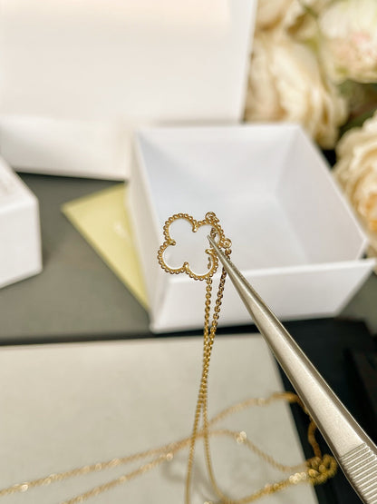[Leaves]CLOVER ROCK CRYSTAL ROSE GOLD NECKLACE
