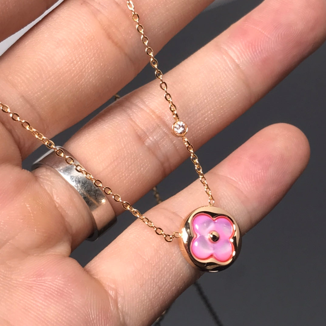 [Leaves]COLOR BLOSSOM PINK MOP SUN GOLD NECKLACE