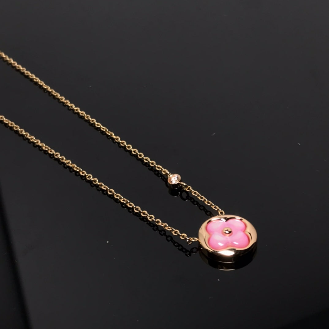 [Leaves]COLOR BLOSSOM PINK MOP SUN GOLD NECKLACE