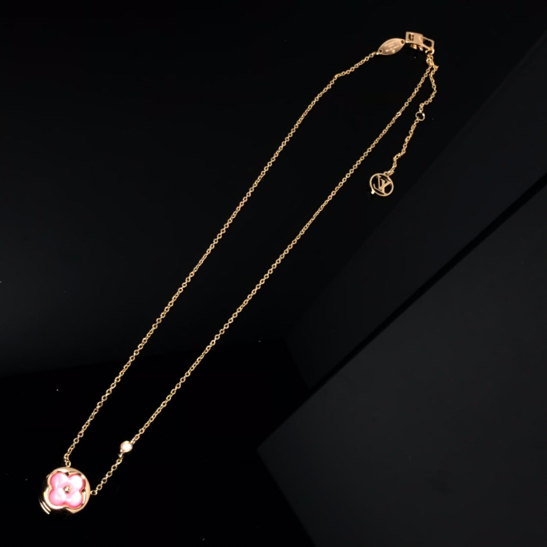 [Leaves]COLOR BLOSSOM PINK MOP SUN GOLD NECKLACE