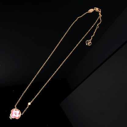 [Leaves]COLOR BLOSSOM PINK MOP SUN GOLD NECKLACE