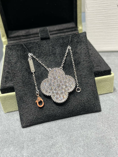 [Leaves]CLOVER 25MM LARGE PENDANT DIAMOND PAVED SILVER NECKLACE