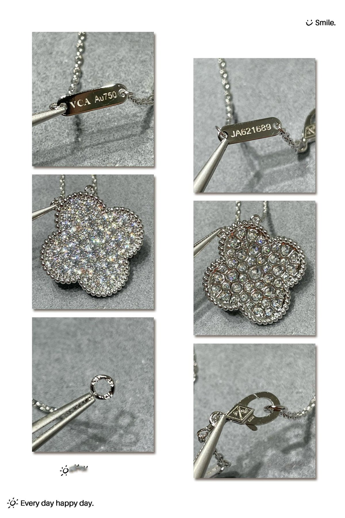 [Leaves]CLOVER 25MM LARGE PENDANT DIAMOND PAVED SILVER NECKLACE