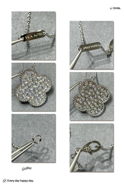 [Leaves]CLOVER 25MM LARGE PENDANT DIAMOND PAVED SILVER NECKLACE