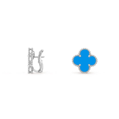 [Leaves]15MM CLOVER FLOWER STUD EARRINGS WHITE GOLD COLLECTION