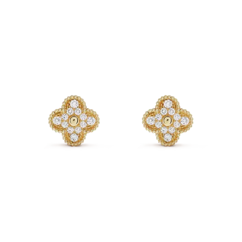 [Leaves]CLOVER MEDIUM 1 MOTIFS FUll DIAMOND EARRINGS