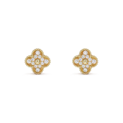 [Leaves]CLOVER MEDIUM 1 MOTIFS FUll DIAMOND EARRINGS
