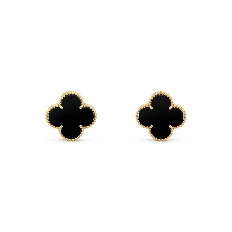 [Leaves]CLOVER MEDIUM 1 MOTIFS  ONYX STUD EARRINGS