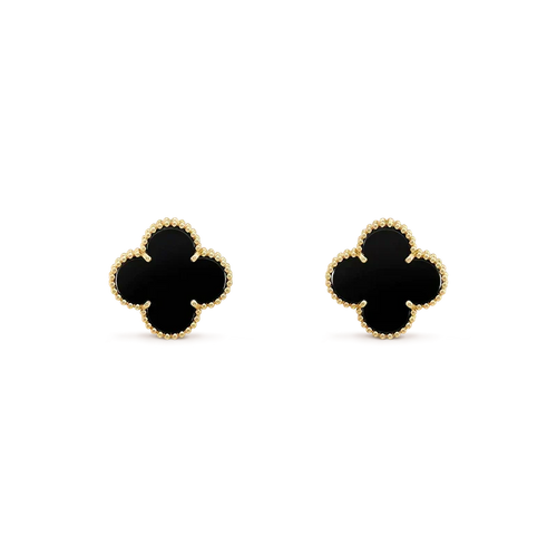 [Leaves]CLOVER MEDIUM 1 MOTIFS  ONYX STUD EARRINGS
