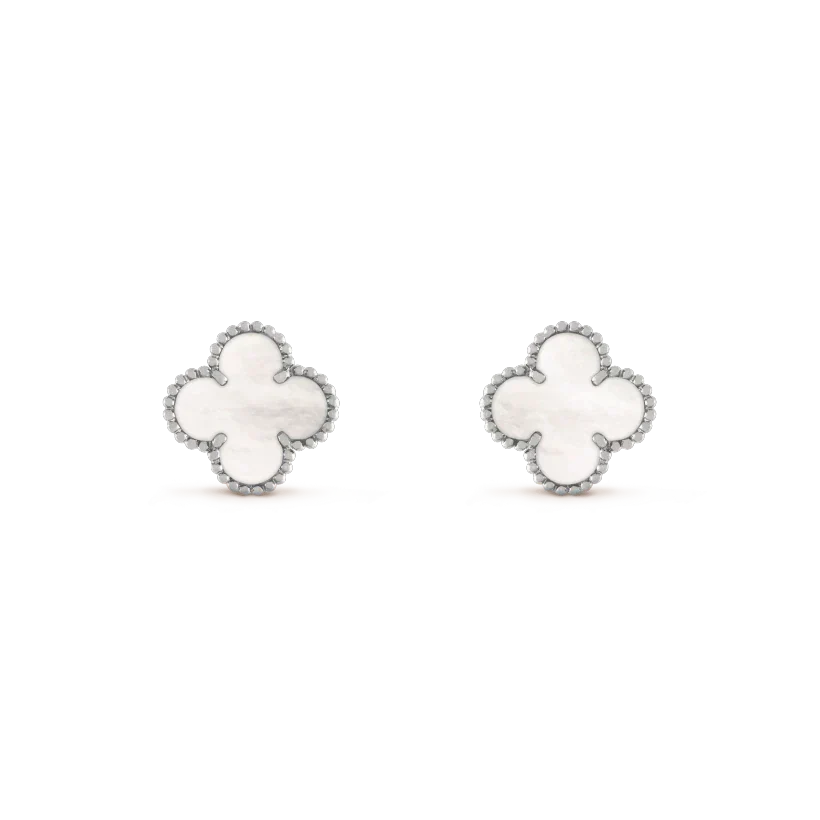[Leaves]CLOVER MEDIUM 1 MOTIFS  WHITE MOP EARRINGS SILVER