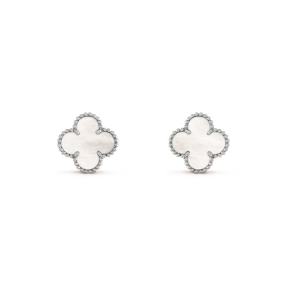 [Leaves]CLOVER MEDIUM 1 MOTIFS  WHITE MOP EARRINGS SILVER