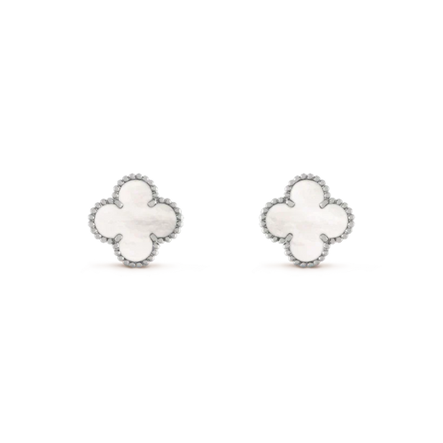 [Leaves]CLOVER MEDIUM 1 MOTIFS  WHITE MOP EARRINGS SILVER