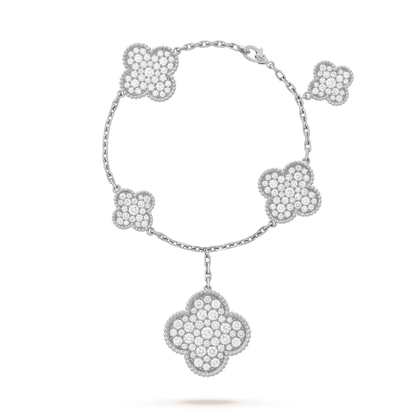[Leaves]CLOVER 6 MOTIFS SILVER DIAMOND BRACELET