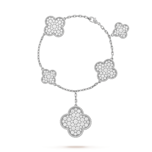 [Leaves]CLOVER 6 MOTIFS SILVER DIAMOND BRACELET