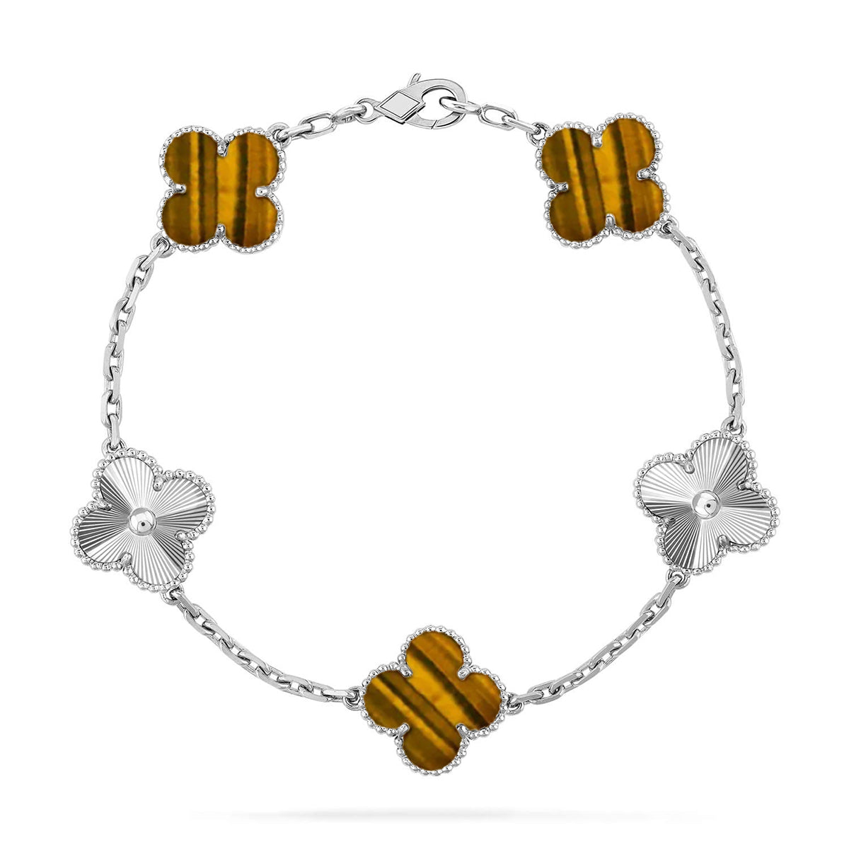 [Leaves]LUCKY CLOVER 5-MOTIF BRACELET -  TIGER’S EYE COLLECTION