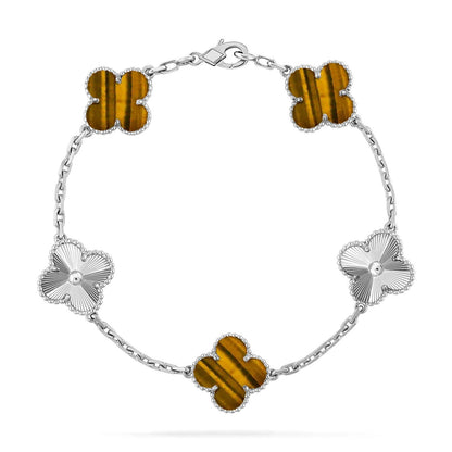 [Leaves]LUCKY CLOVER 5-MOTIF BRACELET -  TIGER’S EYE COLLECTION