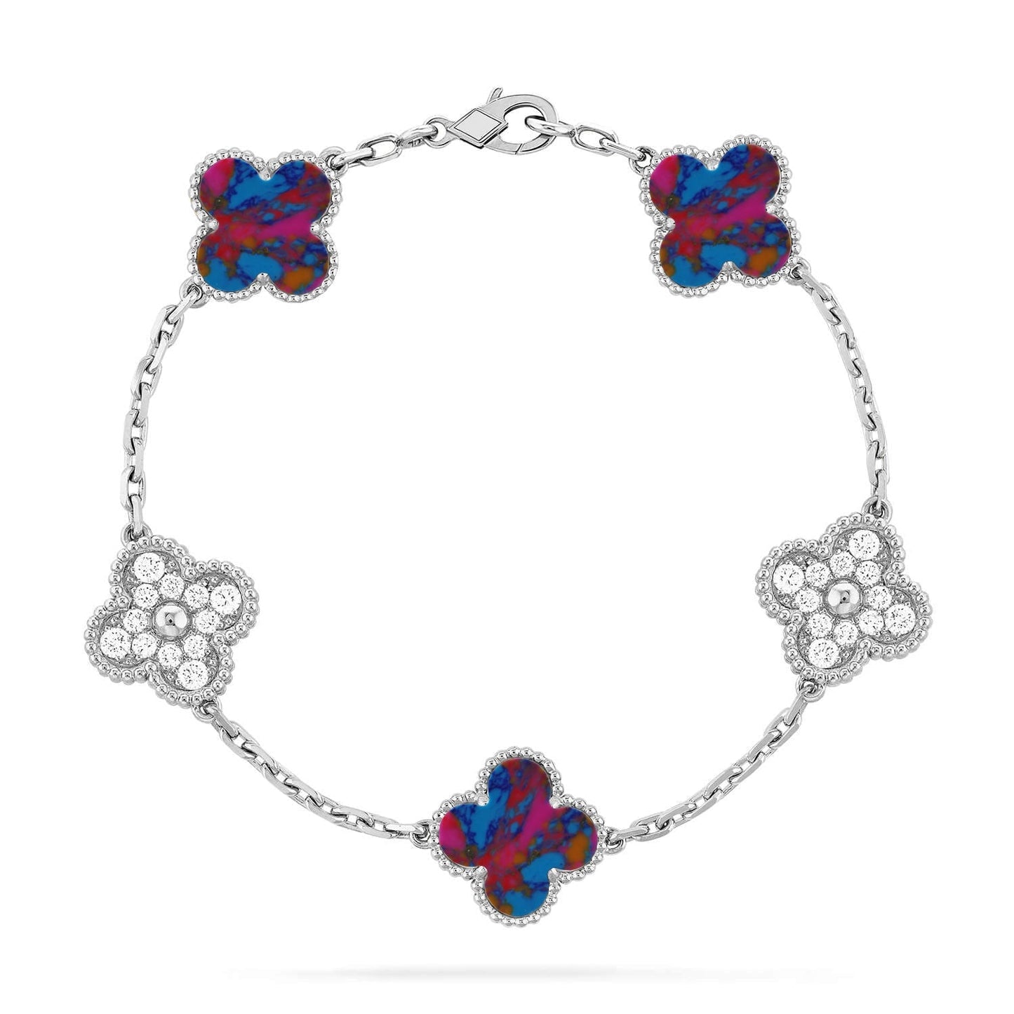[Leaves]LUCKY CLOVER 5-MOTIF BRACELET - MULTI-GEM COLLECTION