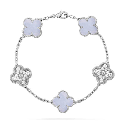 [Leaves]LUCKY CLOVER 5-MOTIF BRACELET - PURPLE CHALCEDONY COLLECTION