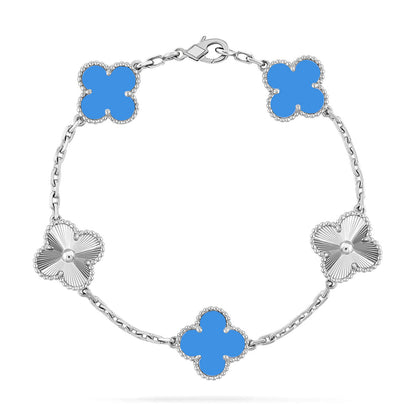 [Leaves]LUCKY CLOVER 5-MOTIF BRACELET - BLUE AGATE COLLECTION