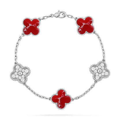 [Leaves]LUCKY CLOVER 5-MOTIF BRACELET - RED LARIMAR COLLECTION