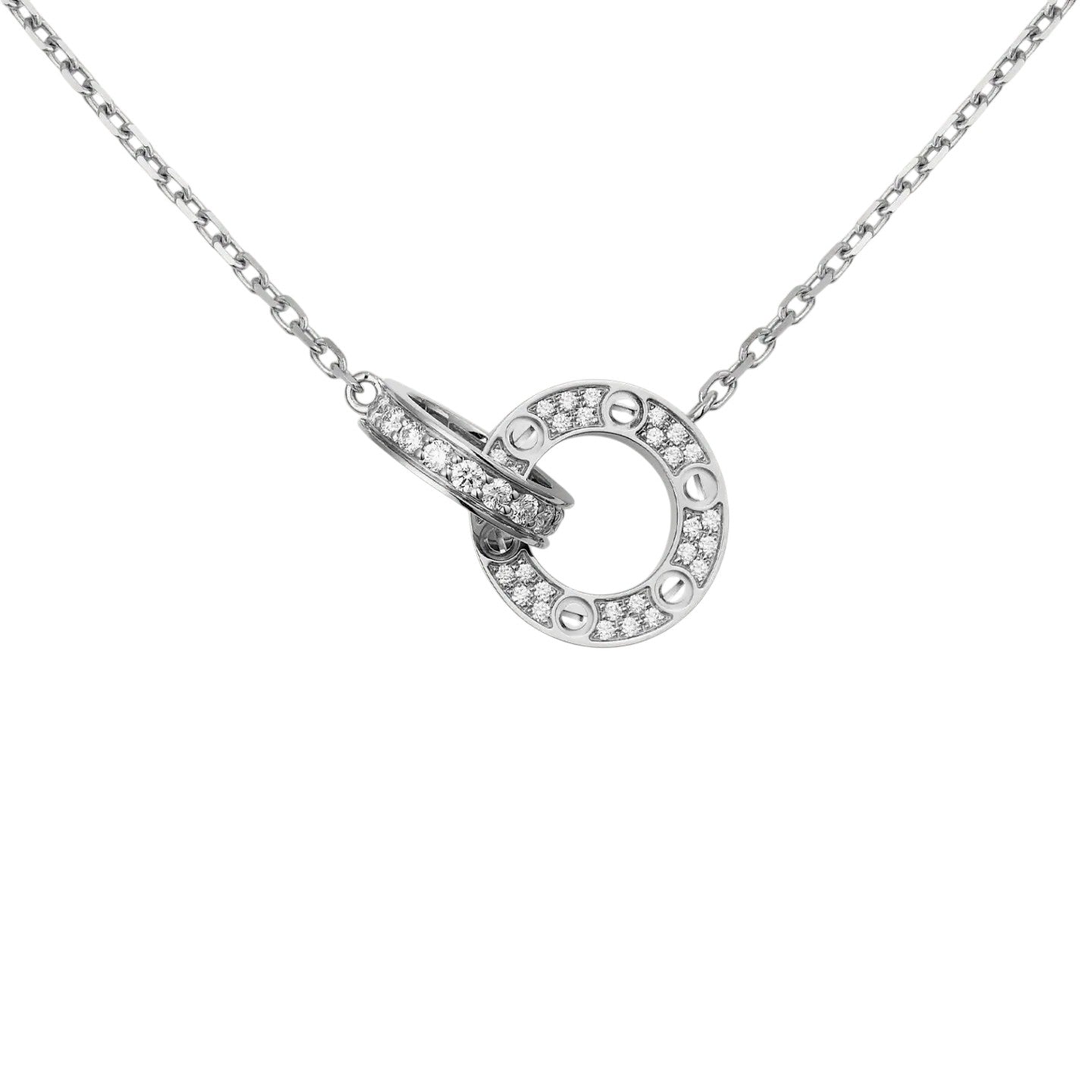 [Leaves]LOVE DOUBLE-RING PENDANT FULL-PAVÉ NECKLACE