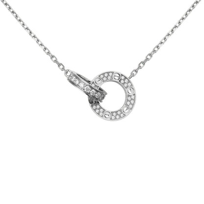[Leaves]LOVE DOUBLE-RING PENDANT FULL-PAVÉ NECKLACE