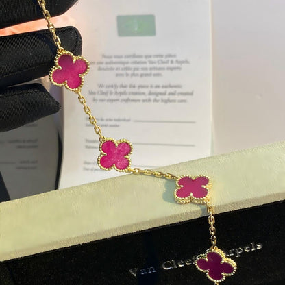 [Leaves]NEW CLOVER 5 MOTIFS PINK ENAMEL BRACELET