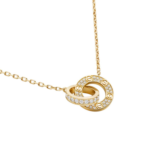 [Leaves]LOVE DOUBLE-RING PENDANT FULL-PAVÉ NECKLACE