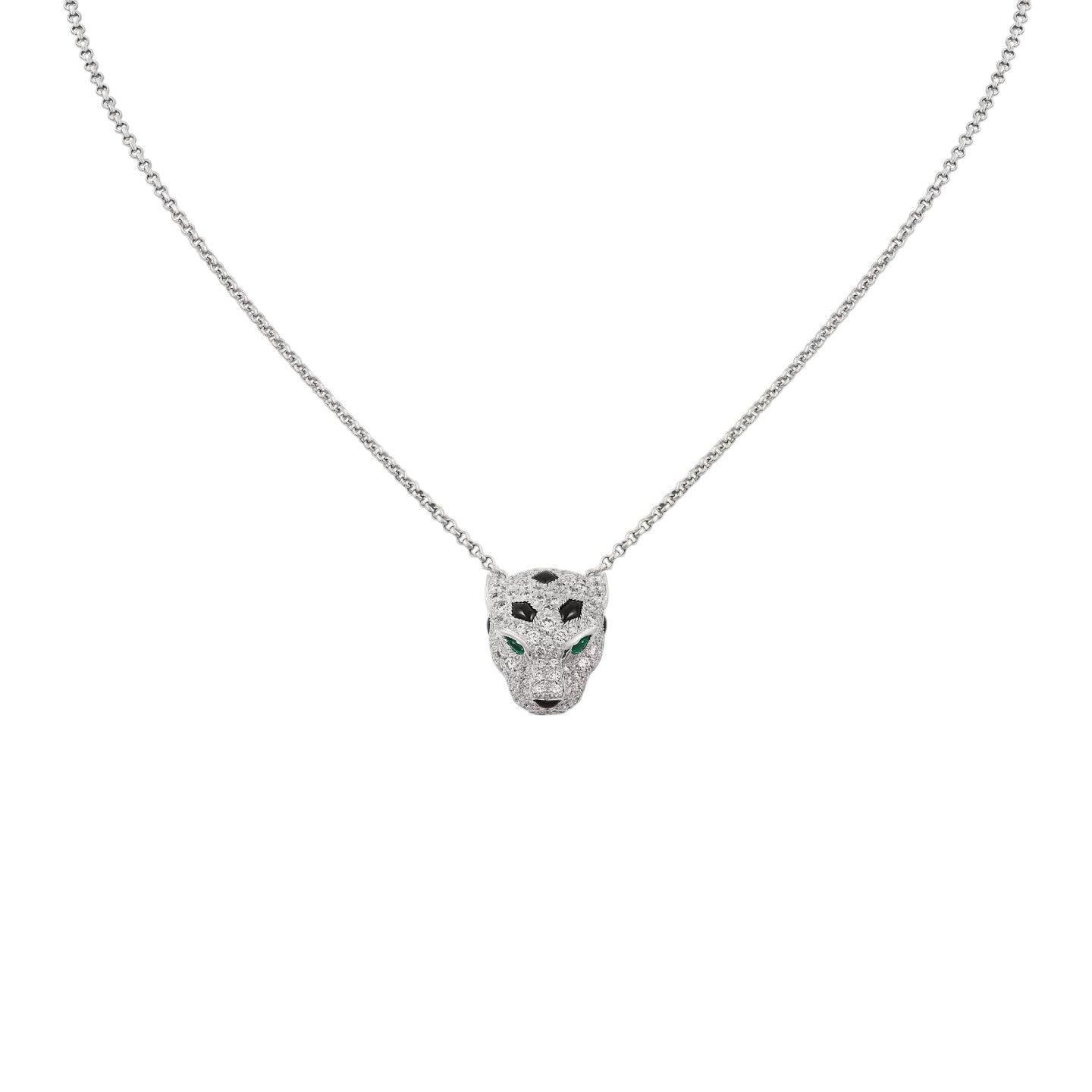 [Leaves]LEOPARD HEAD FULL PAVÉ DIAMOND PENDANT NECKLACE