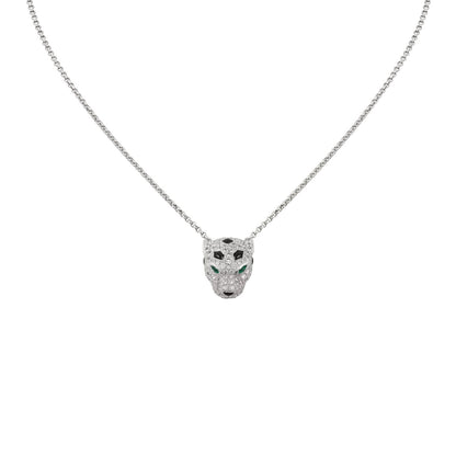 [Leaves]LEOPARD HEAD FULL PAVÉ DIAMOND PENDANT NECKLACE